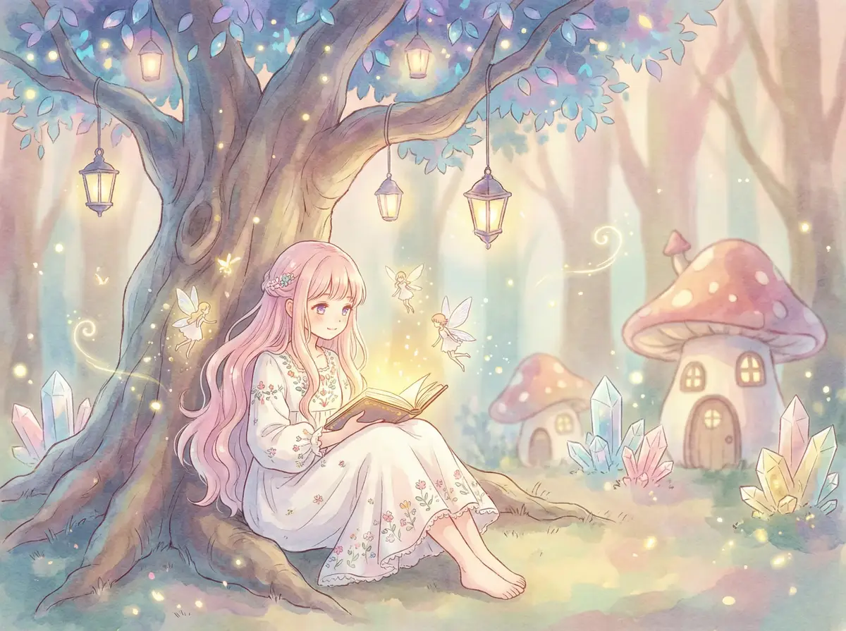 秀才遇到兵 电视剧 - 魔法森林中阅读故事书的粉发少女与精灵